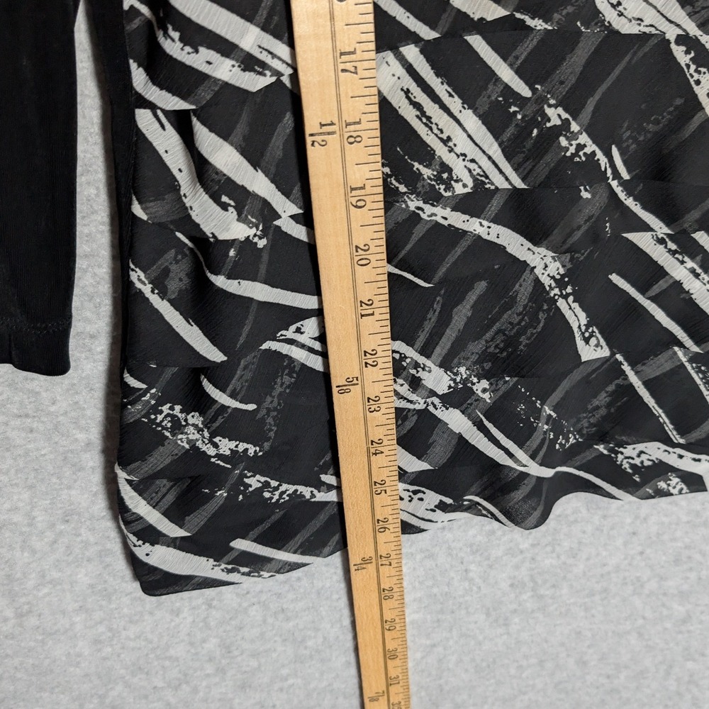 Chicos Travelers Top Size 3 Black Abstract 3/4 Sleeve Scoop Neck XL Tiered - Picture 11 of 11